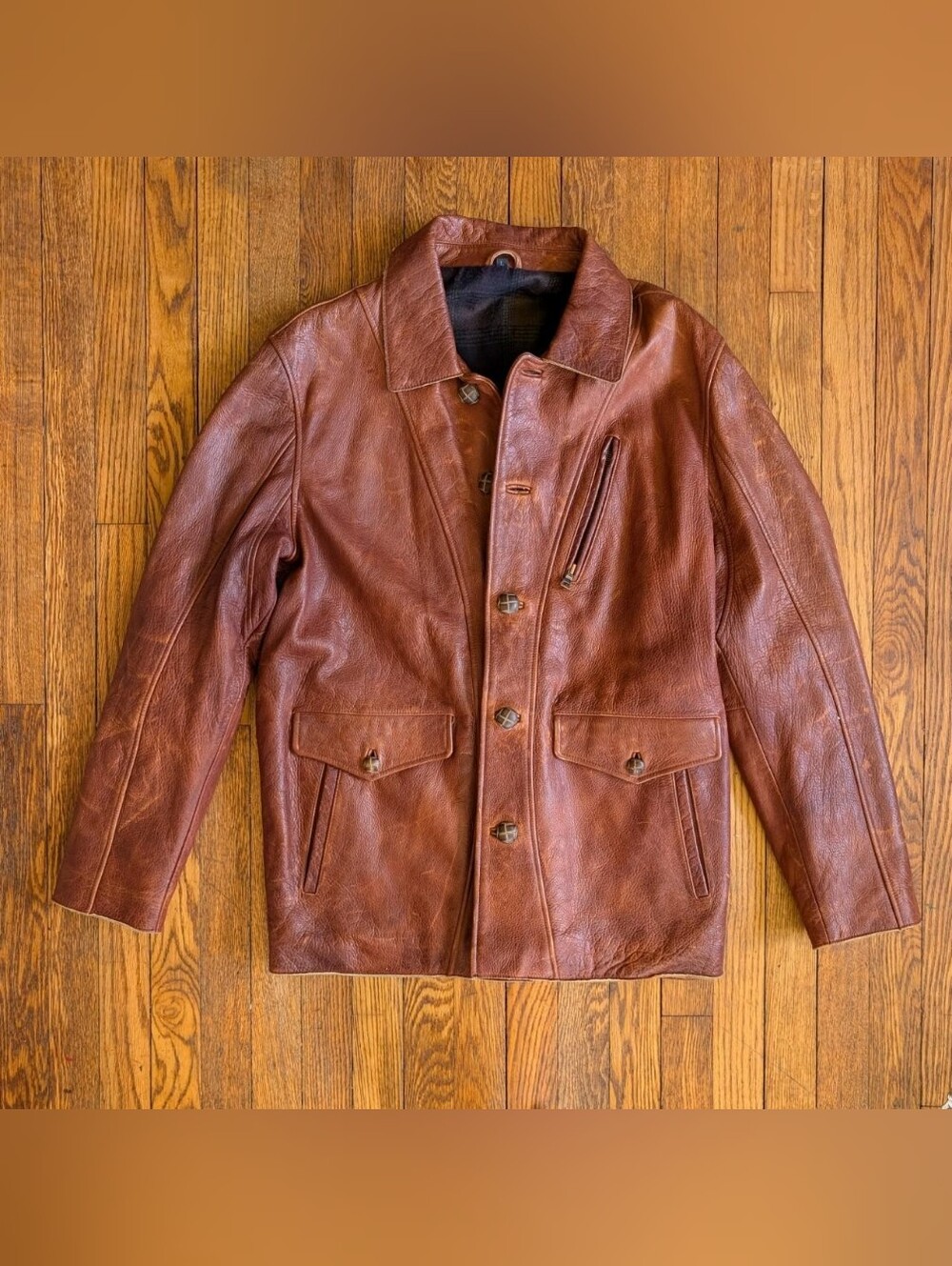 Vintage 70's 80's Brown Leather Chore Coat Jacket